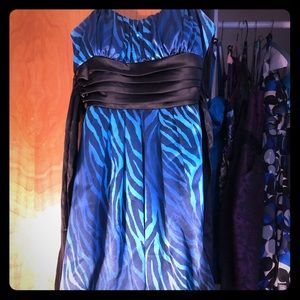 Spaghetti strap blue leopard print dress.